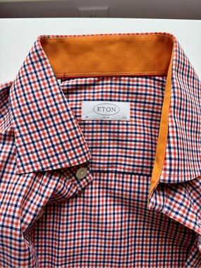 Eton Slim Fit Orange & Blue Check Dress Shirt size 15 1/2